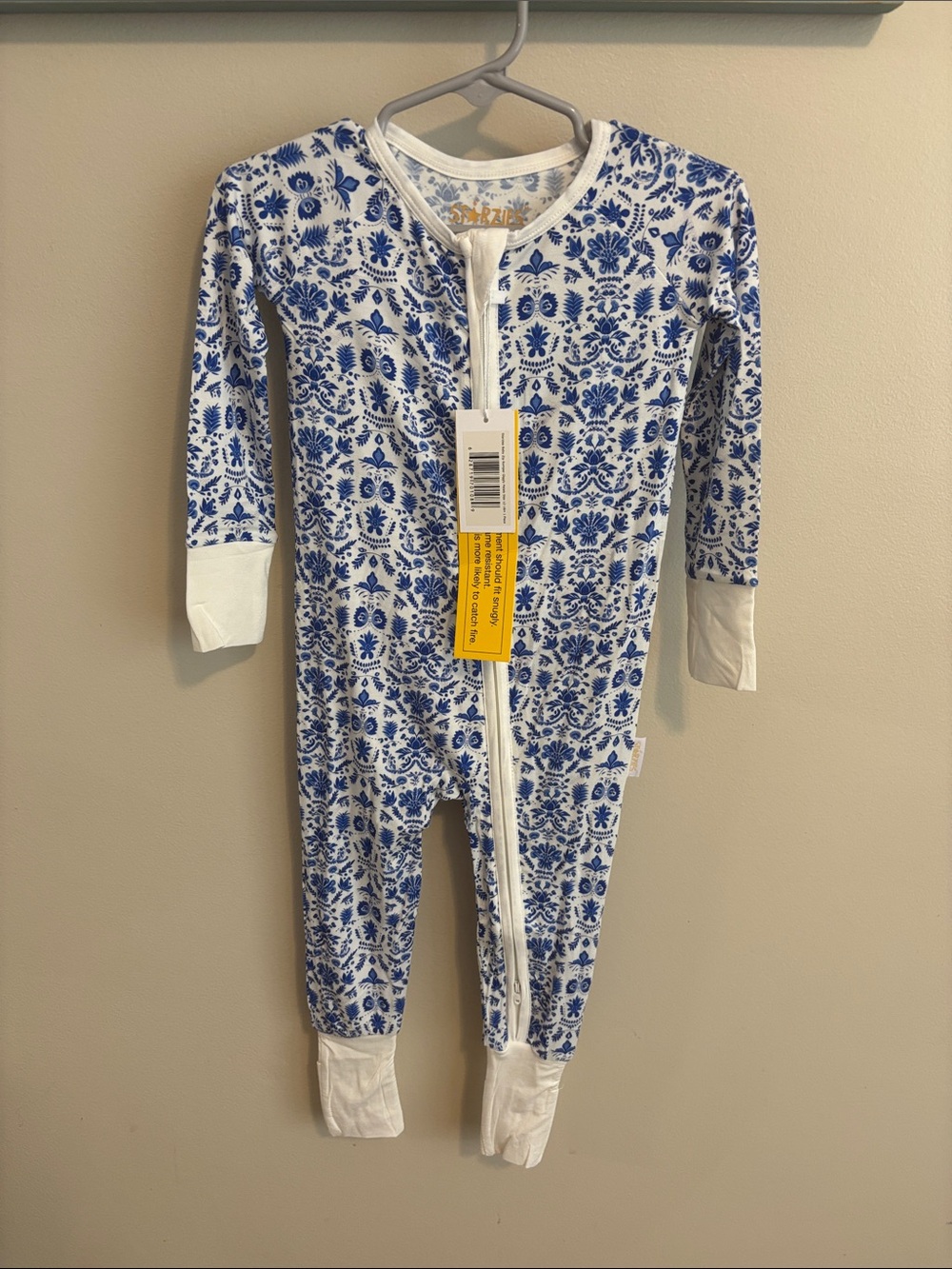 NEW Starzies 12-18 month Blue Floral Zip-Front Baby One-Piece bamboo